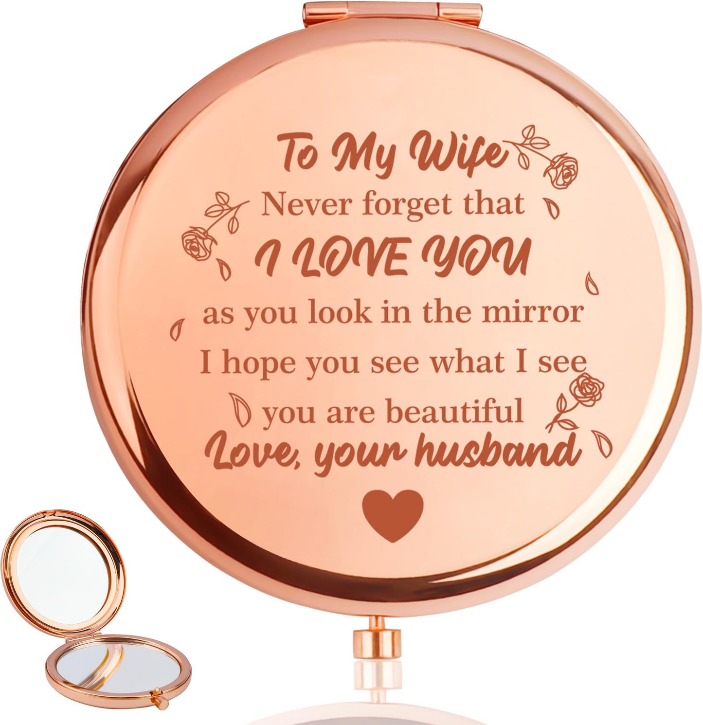 Nsetriu Compact Mirror Wife Valentines Day Gifts for Wifes from Husband Best Wife Presents Wedding Birthday Gift for Wifes I Love You Gifts for Her Couples Anniversary Mothers Day Easter Christmas