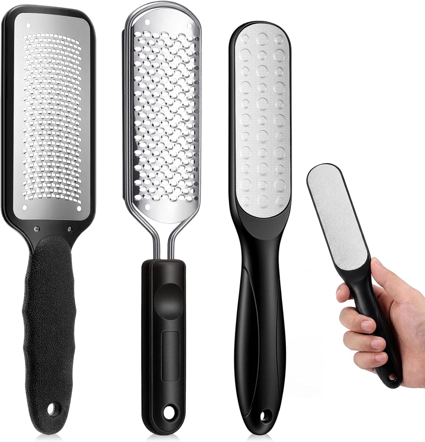 Moxweyeni Professional Foot File Kit - 3 Pcs Stainless Steel Callus Remover for Smooth Feet | Black