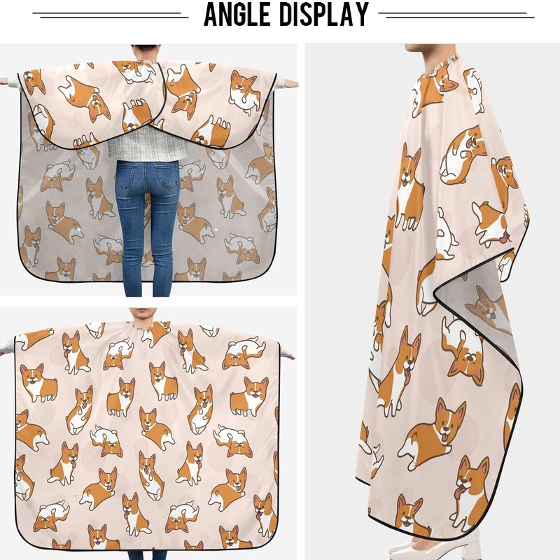 Visesunny Barber Cape - Corgi Dog Cartoon Animal Polyester Hair Cutting Salon Apron - Anti-Static, Water-Resistant Haircut Shaving Cloth Beard Bib