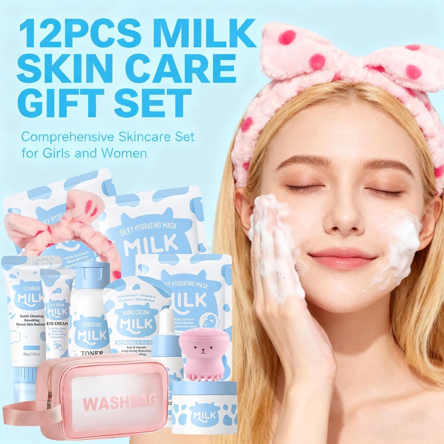 12PCS Moisturizing Milk Skincare Set for Kids & Teens | Ideal Birthday Gift for Girls Age 8-12