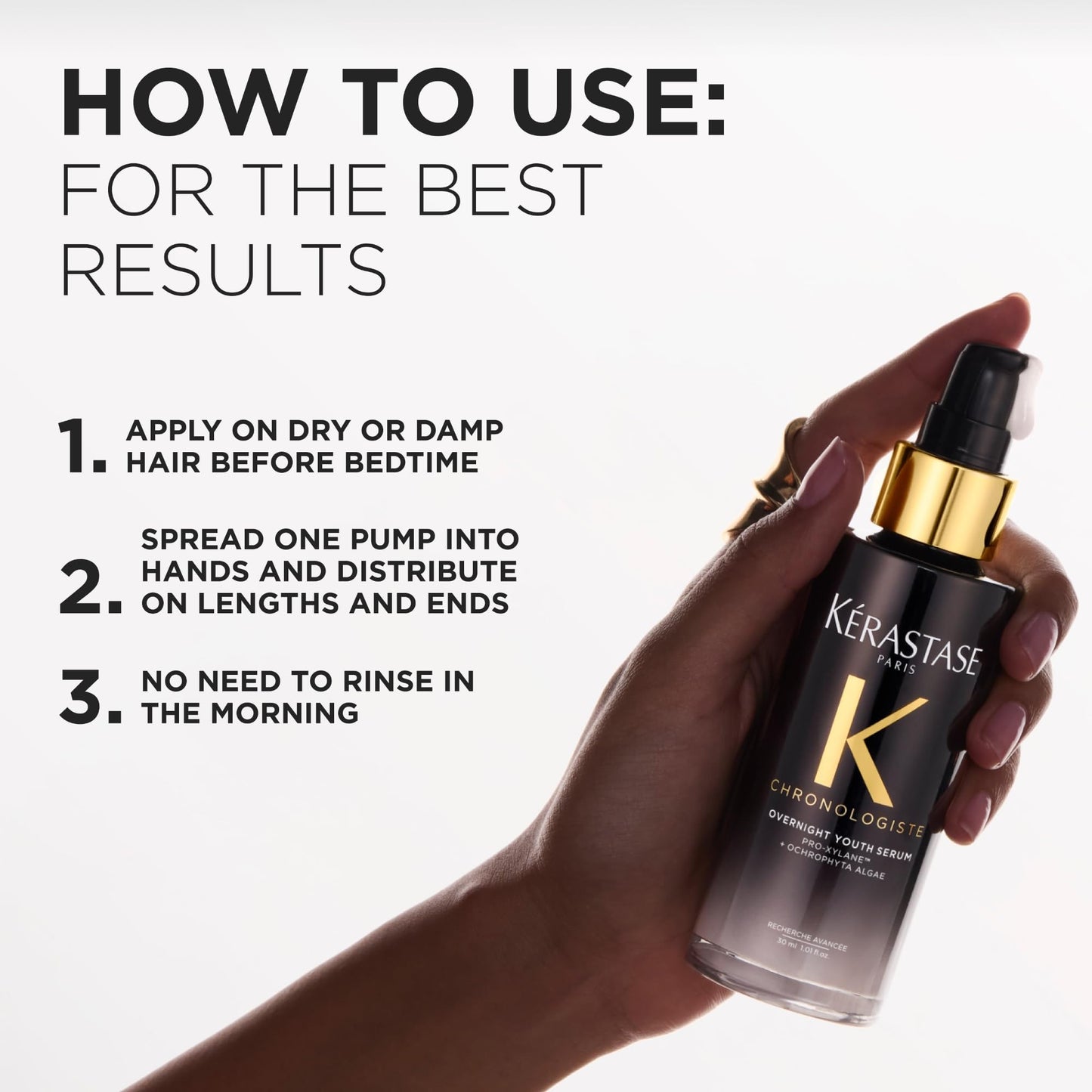 KÉRASTASE Chronologiste Overnight Travel Size Youth Serum - Age-Corrective Leave-In Serum for Hair Weakened by Signs of Aging, Anti-Frizz, Infused with Pro-Xylane™ & Ochrophyta Algae, 1.01 Fl Oz