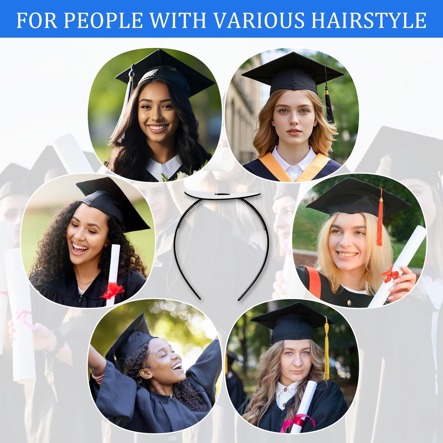 HIFANMM Graduation Cap Headband Insert, Holder Clip Secures Grad Cap for Students, Upgrade Graduation Hat Headbands, Keeps Hairstyle Intact, Hat Accessories for Graduates Non Slip Head Band 1Pcs