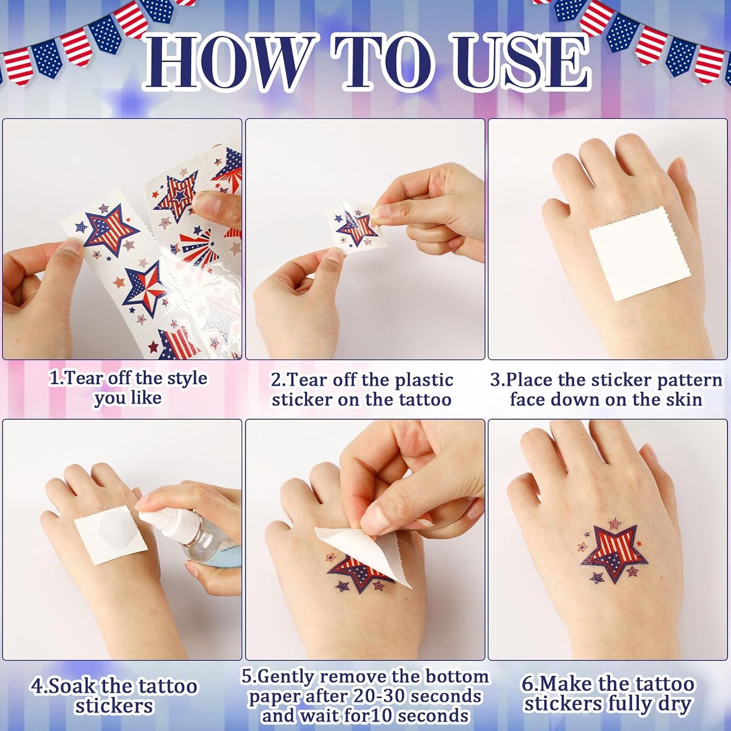 4th of July Temporary Tattoos - 180 Patriotic Star Designs | Red, White & Blue Party Decorations for Independence Day