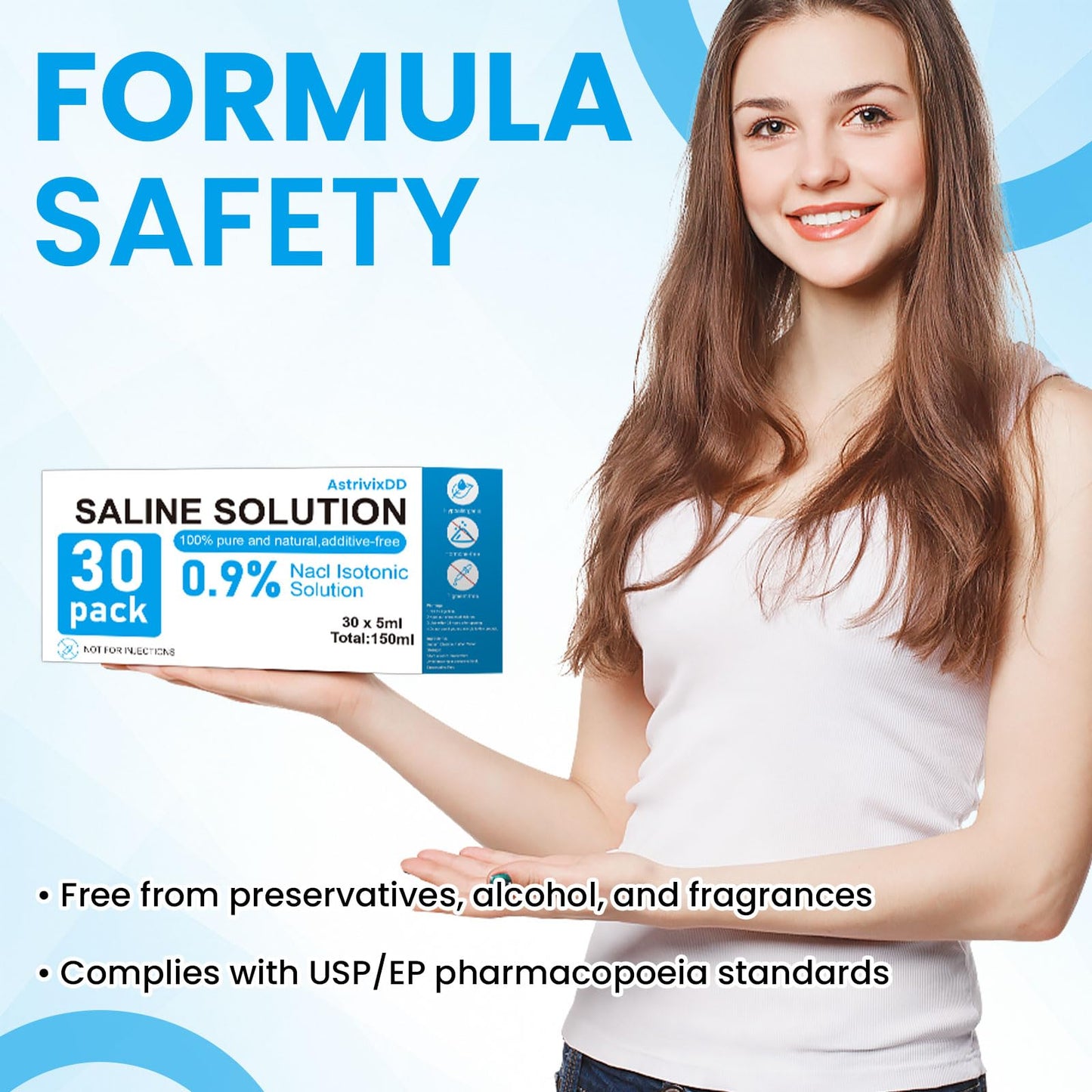 AstrivixDD 30 Pack 0.9% Saline Solution, Sodium Chloride Normal Solution for All Ages, Total 150ml, 5ml Each