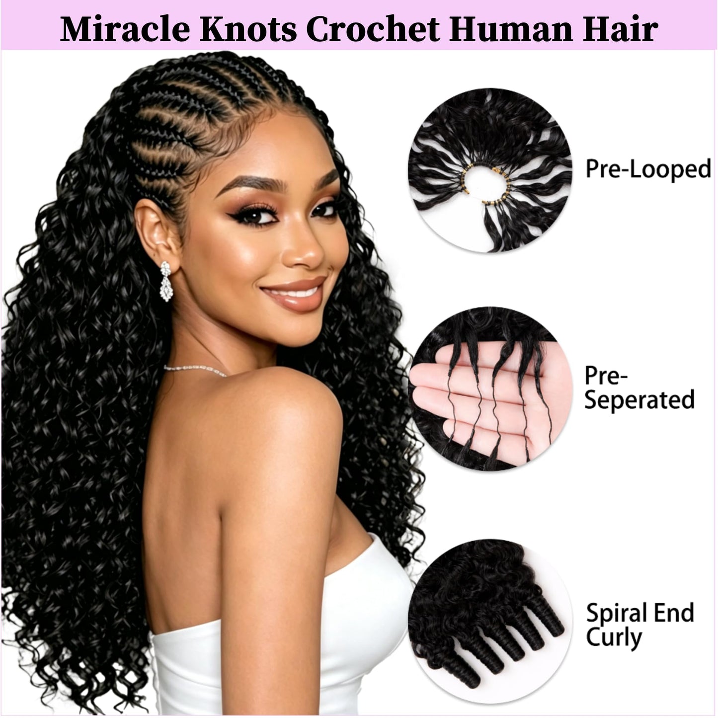 Burmese Curly Miracle Knots Crochet Human Hair 22inch 50G