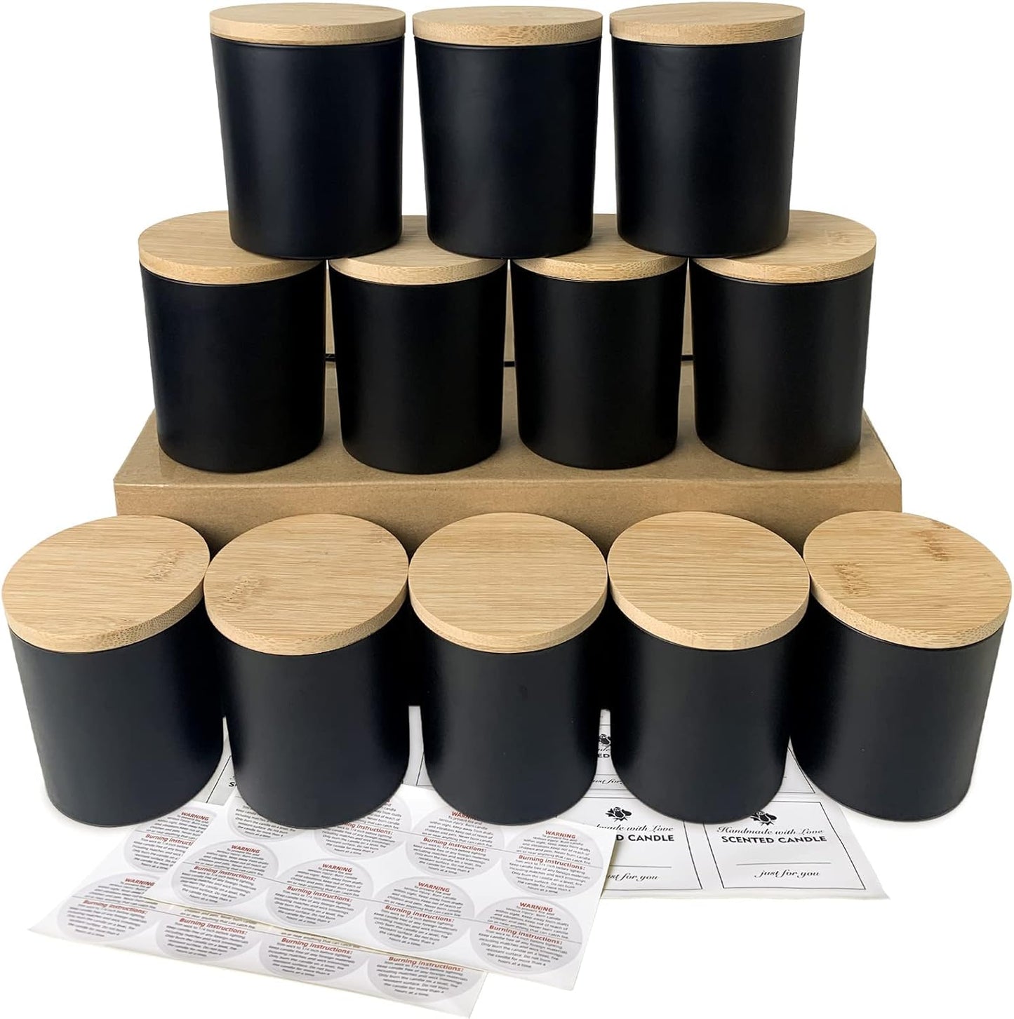 Clear Glass Candle Jars - 12 Pack 10 OZ with Bamboo Lids | Large Empty Candle Containers, Dishwasher Safe