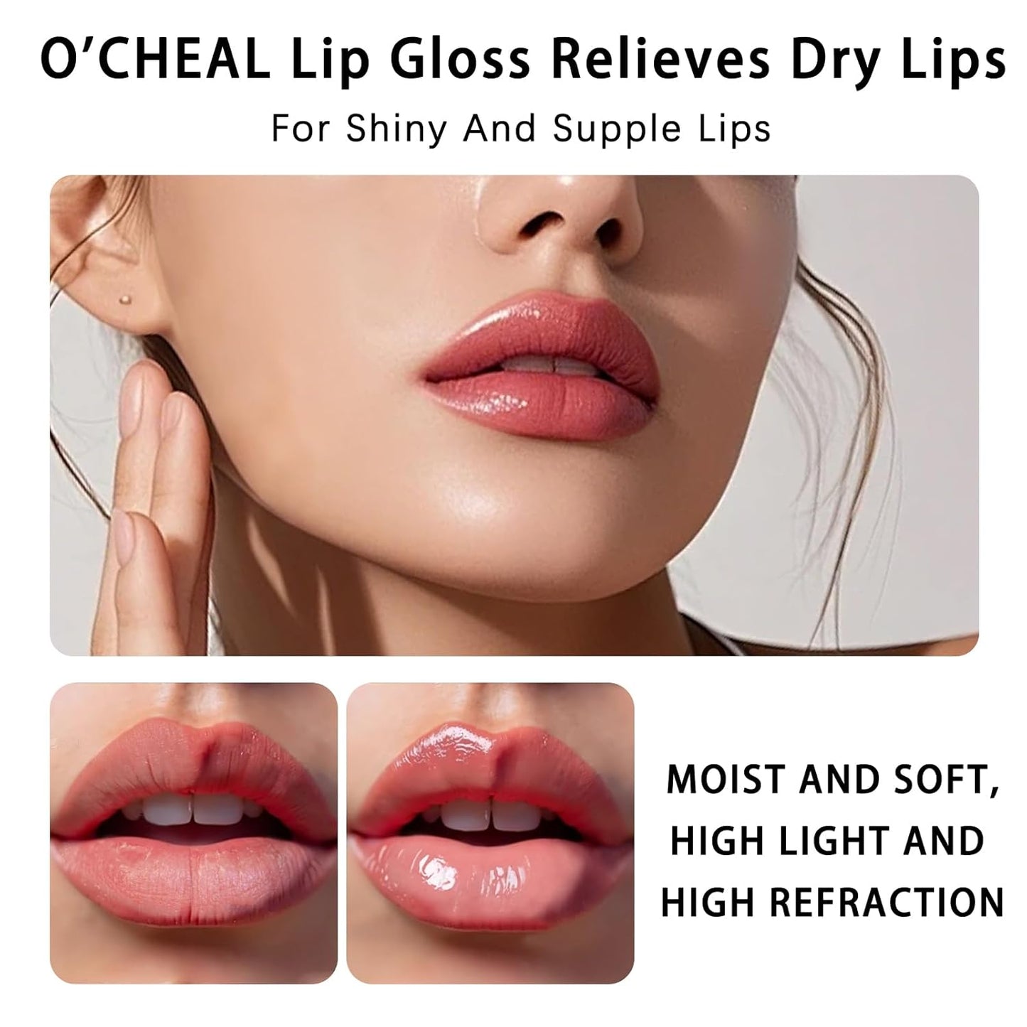 O'CHEAL Lip Gloss - Hydrating Tinted Lip Balm for Women | Lightweight, Plumping, Non-Sticky, Long-Lasting (Light Brown)