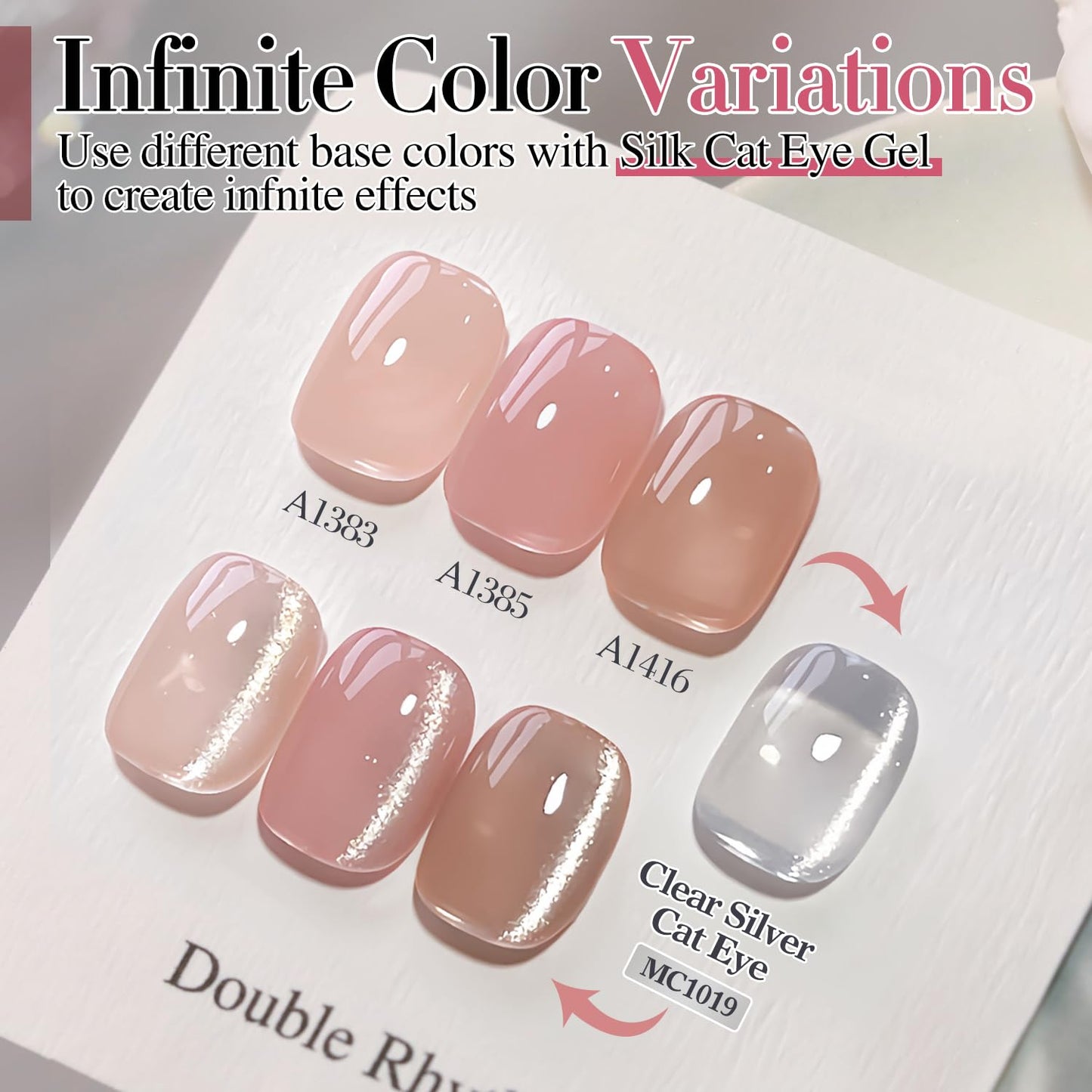 Double Rhythm 0.5 OZ Cat Eye Gel Polish with Magnet 15ML Holographic Glitter Shimmer Translucent Jelly Color Magnetic Polish Salon DIY at Home (Silver-MC1019)