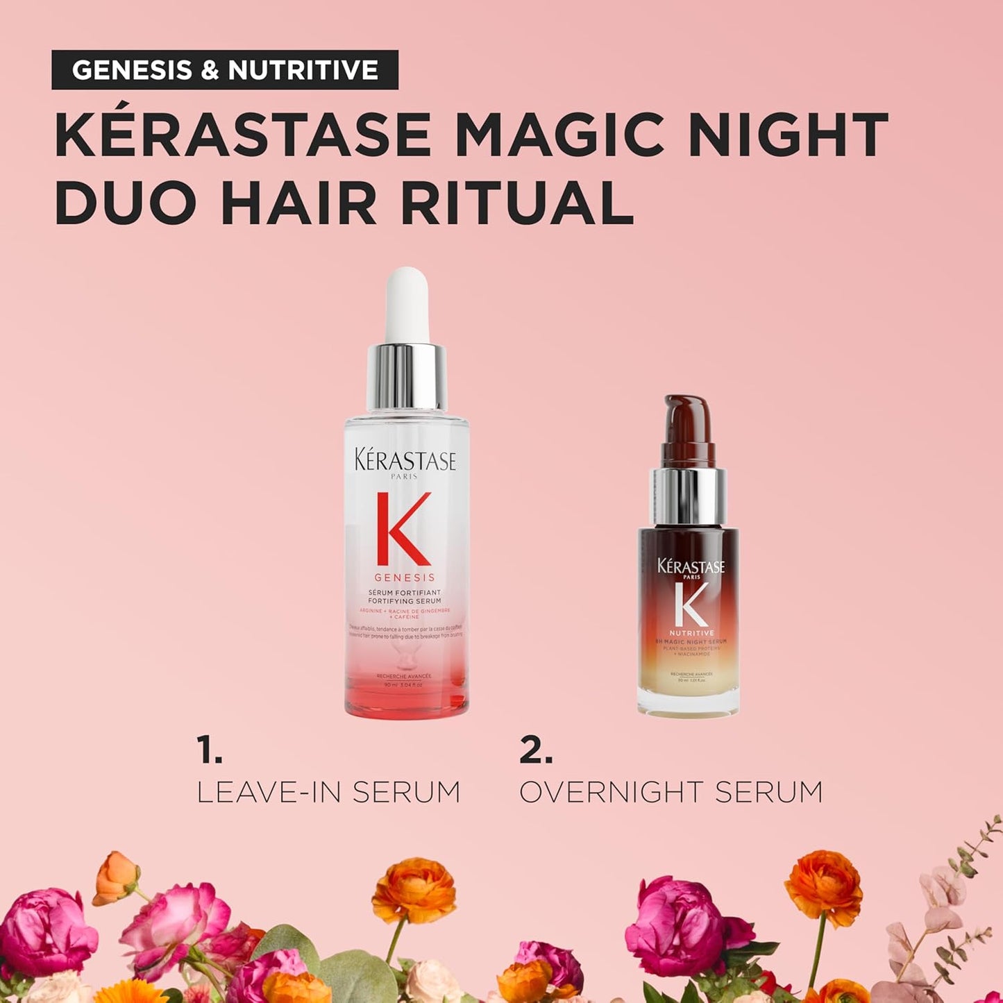 Kerastase Magic Night Hair Serum Set - Genesis Anti-Hair Fall & Nutritive 8H Serum | Strengthen & Nourish Hair, 2-Piece Set