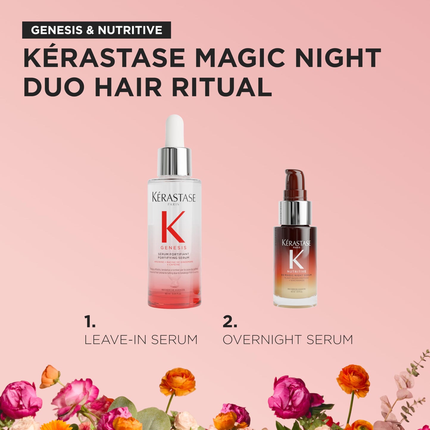 Kerastase Magic Night Hair Serum Set with Genesis Anti-Hair Fall Serum and Nutritive 8H Overnight Serum, Hair Care Gift Set to Strengthen, Nourish, and Reduce Break age, 2-Piece Set