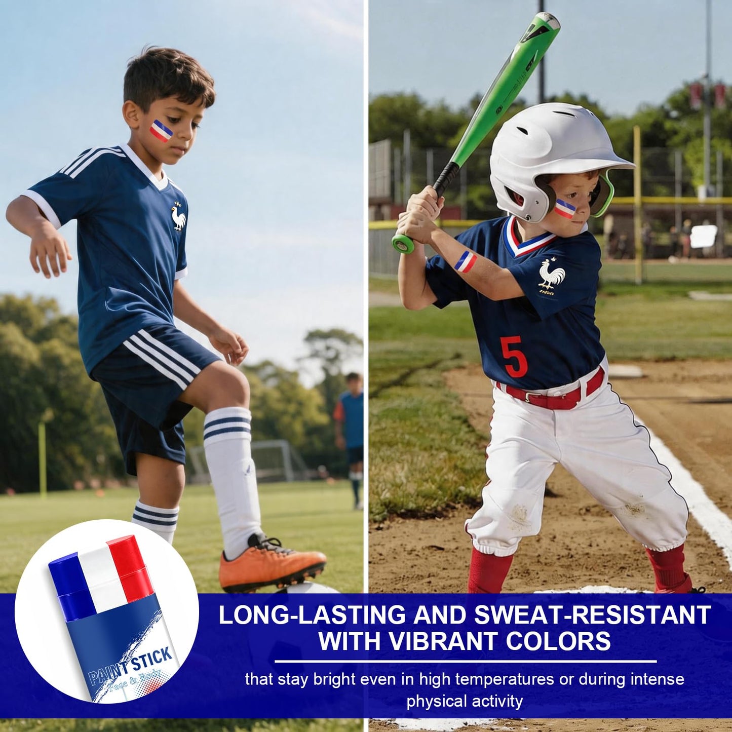 Blue White and Red France Face Body Paint Stick for 2026 World Cup Fan Soccer Baseball Softball Sports Eye Black Stick Makeup (France)