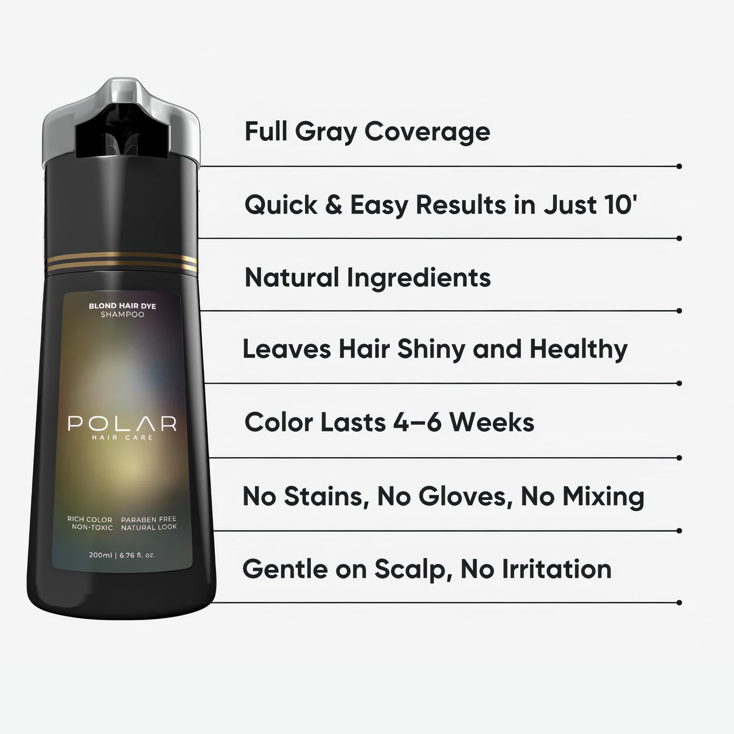 Polar Haircare - Blonde Dye Shampoo for Women and Men - Gray Coverage Color Cleanser, Semi-Permanent Golden Tone Kit, Light Color Wash, Quick Application Formula, Natural Looking Highlights 6.76 Fl Oz
