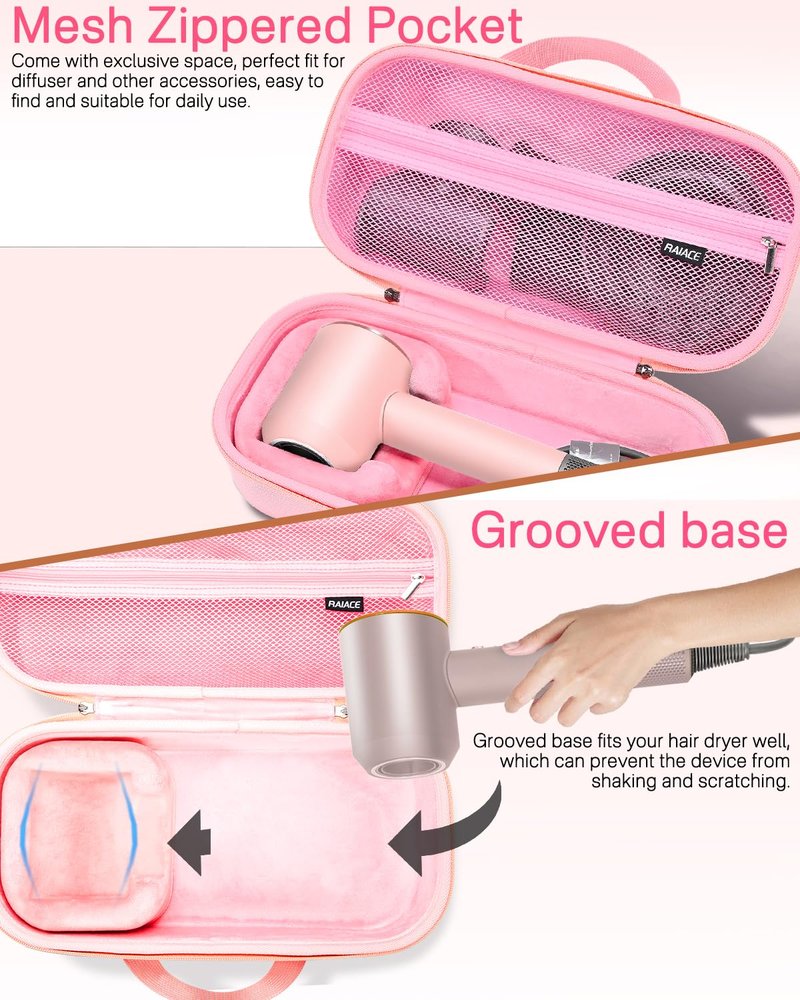 RAIACE Hard Storage Case Compatible with dyson Hair Dryer, Travel Carrying Bag. (for sale is case only). - Rose Red