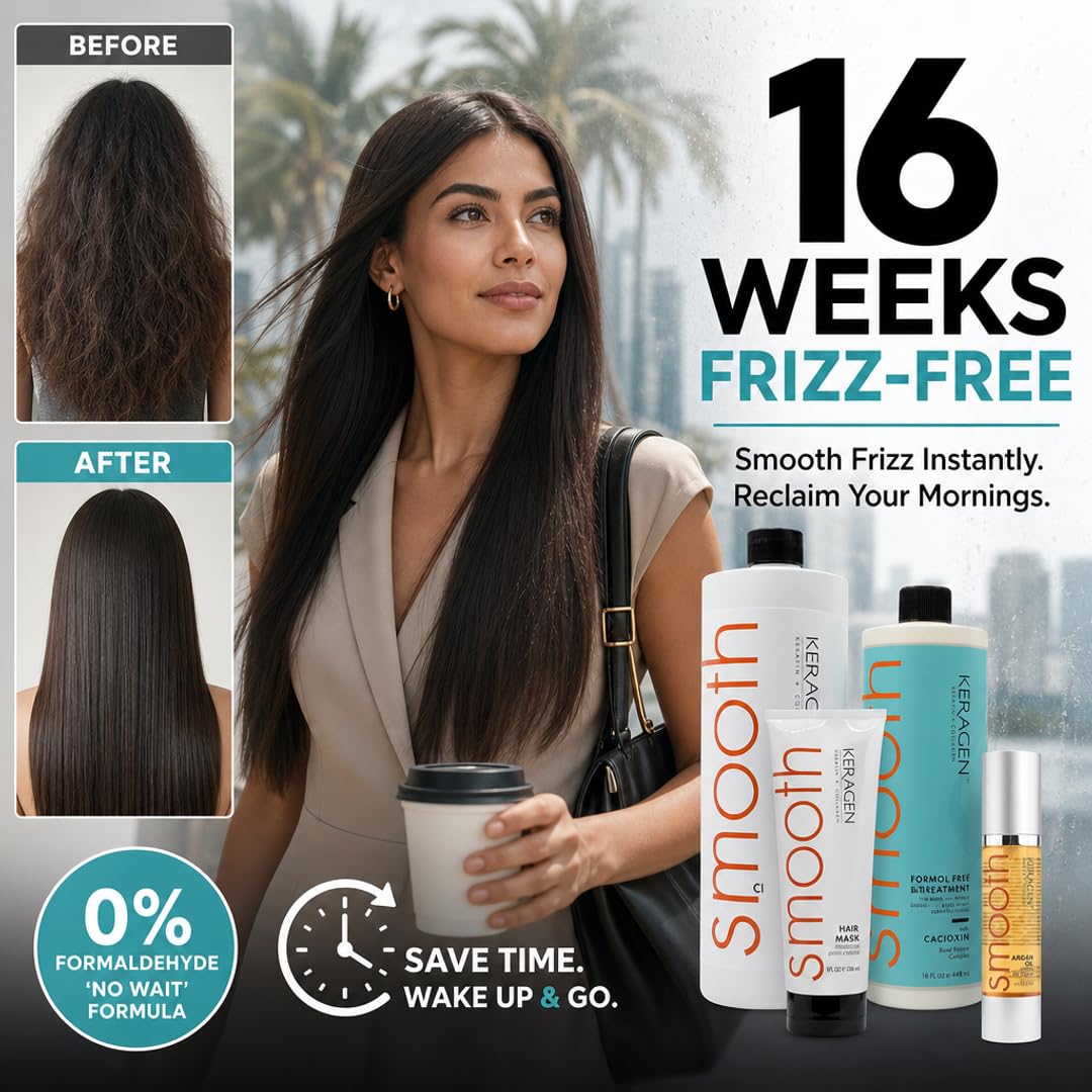Keragen Hair Smoothing Treatment Kit - Formaldehyde-Free, At-Home Salon-Quality, 16 Oz | 16 Weeks Frizz-Free Smoothness