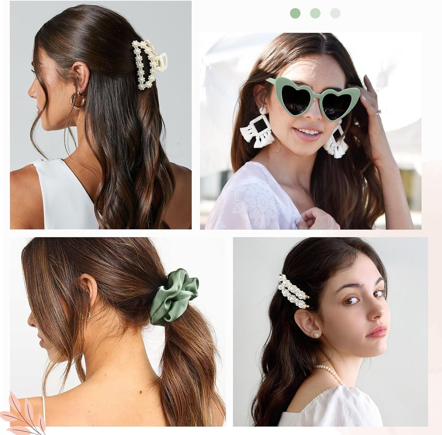 Pearl Gift Set for Bridesmaid Proposal - Clear Makeup Bag, Hair Claw Clips & Scrunchies | Sage Green