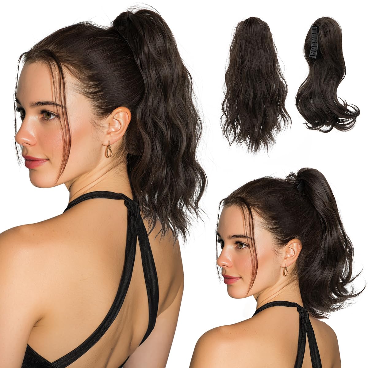 Ponytail Extensions - Wavy Curly Claw Clip Hairpieces for Women | 12" & 14" Beige Multi Set