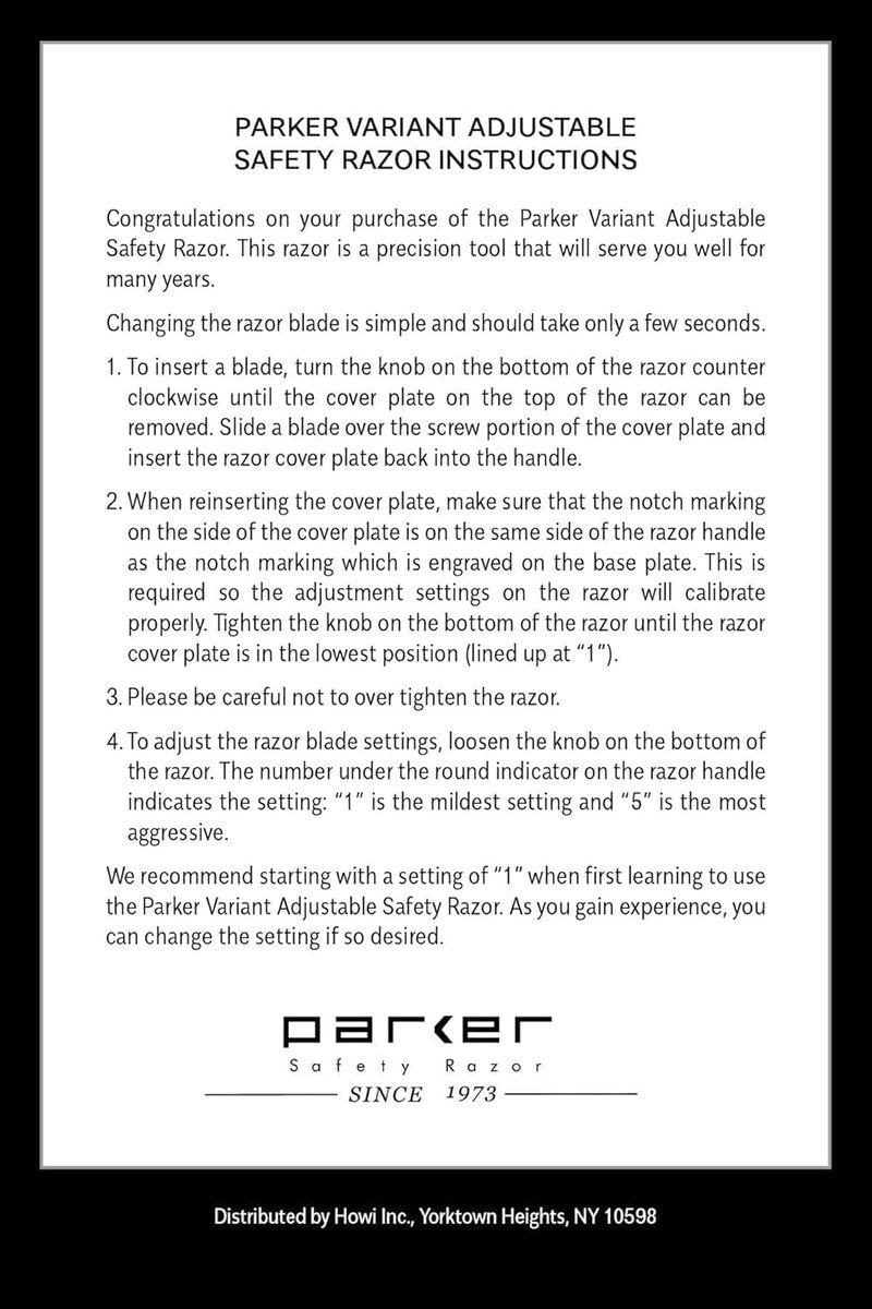 Parker THE VARIANT CLOSED COMB - ADJUSTABLE Double Edge Safety Razor, Customize your Shave with a Turn of the Dial from Mild to Aggressive - 5 Blades Included (SATIN CHROME)