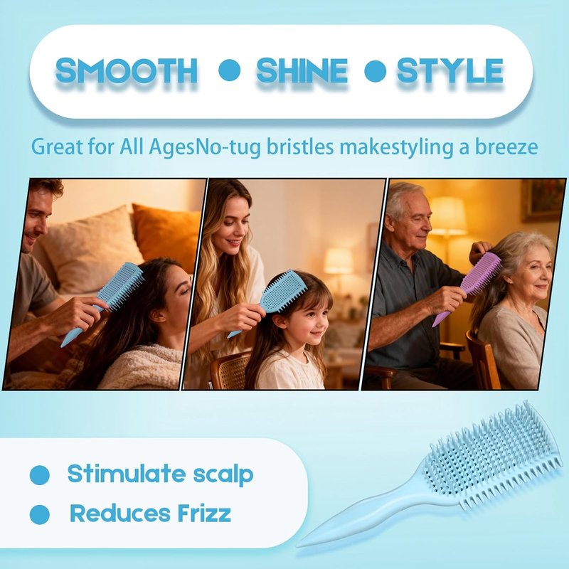 Curly Hair Detangler Brush - Lightweight Vented Design for Easy Glide | Effortlessly Detangles All Hair Types (Blue)