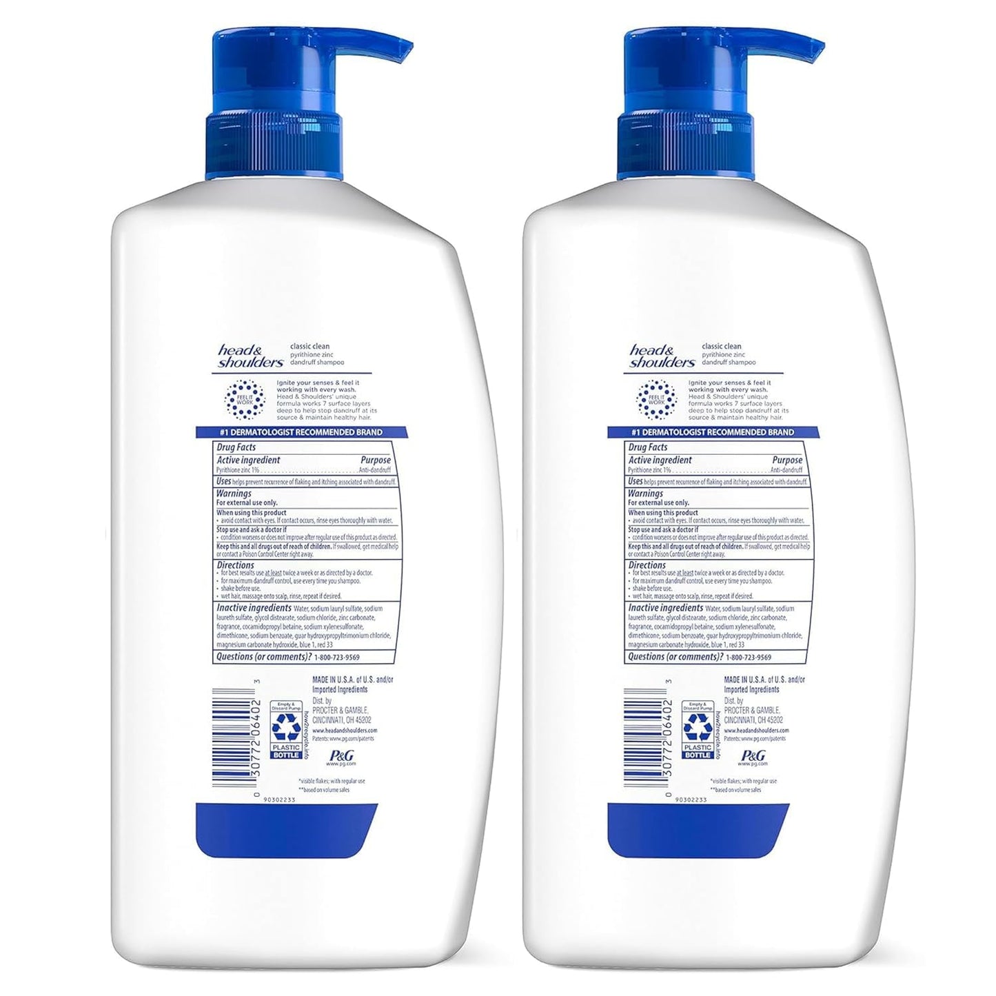Head & Shoulders Anti-Dandruff Shampoo - 1% Pyrithione Zinc, Flake Control & Scalp Care | 32.1 fl oz Twin Pack