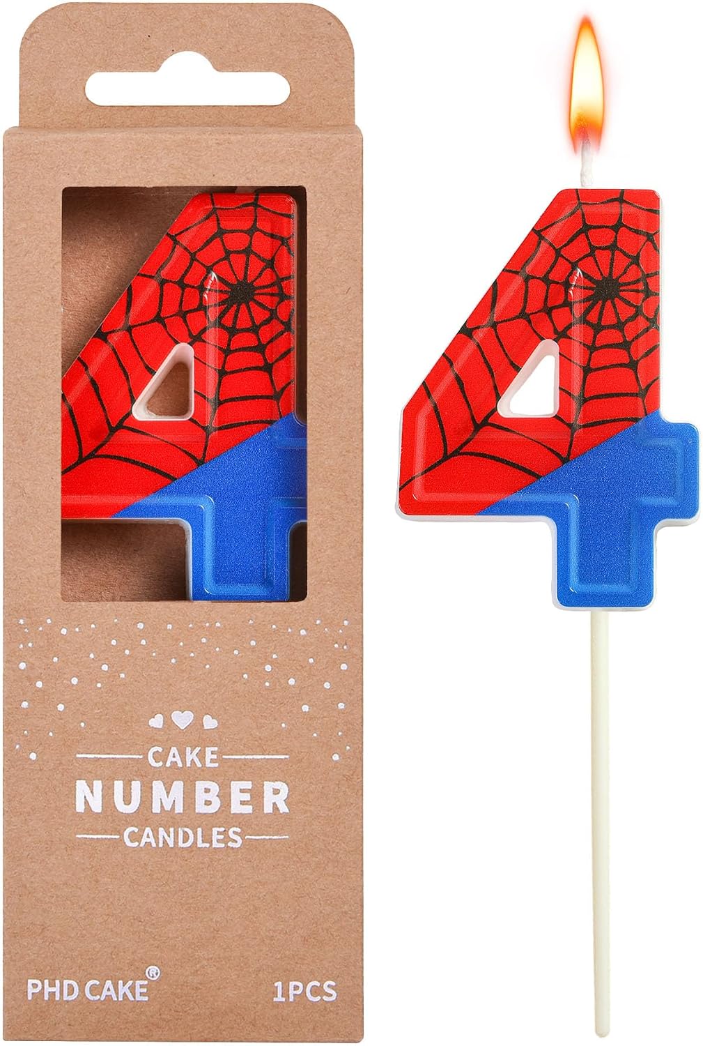 Number 4 Spider Birthday Candles - Fun 2.76 Inch Cake Decoration for Parties