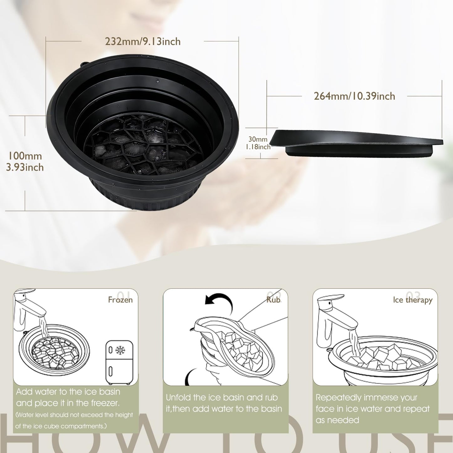 Foldable Silicone Face Ice Bath Bowl