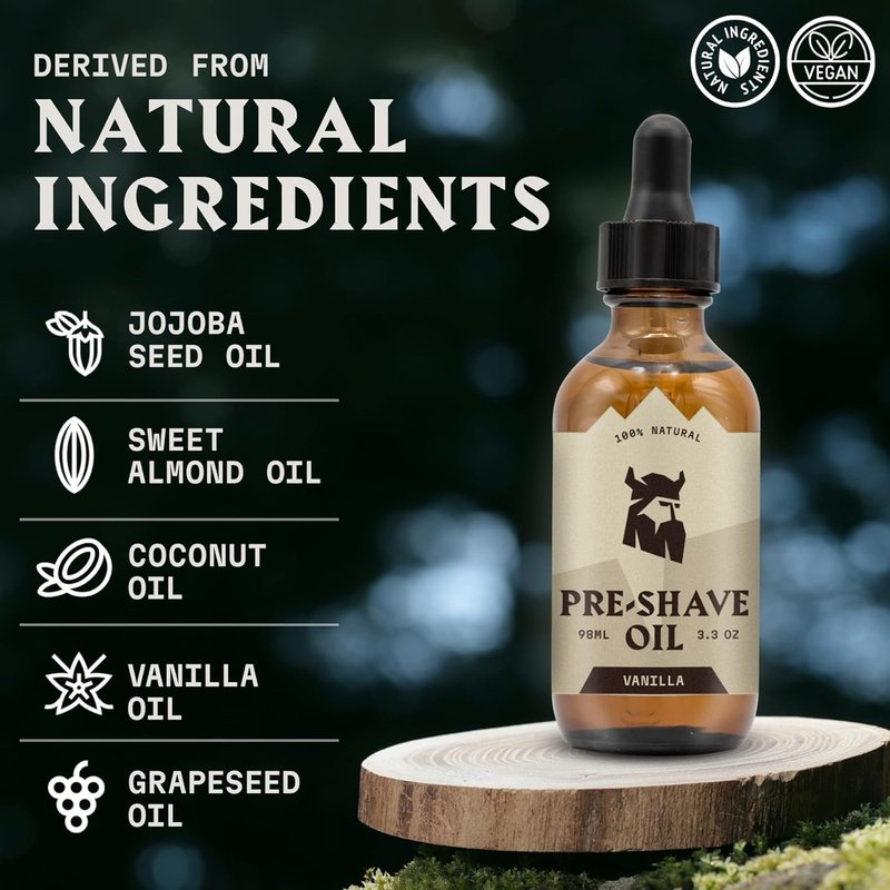 Striking Viking Pre-Shave Oil for Men - 3.3 fl oz, Pack of 1, Vanilla - Smooth Glide & Safety Razor Protection - Fast-Absorbing Formula for Electric Razor - Travel-Friendly Face Shaving Oil