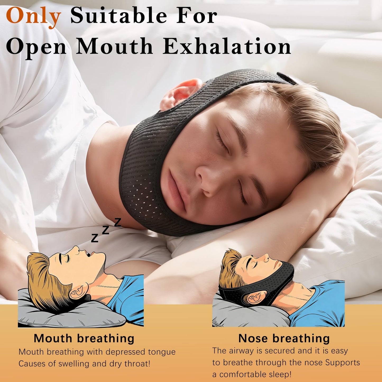 Gnaye Sleep Apnea Devices丨Comfortable Chin Strap for Sleeping - Improve Sleep Quality, Simple & Adjustable Design for Men and Women (21 Inches,Black)