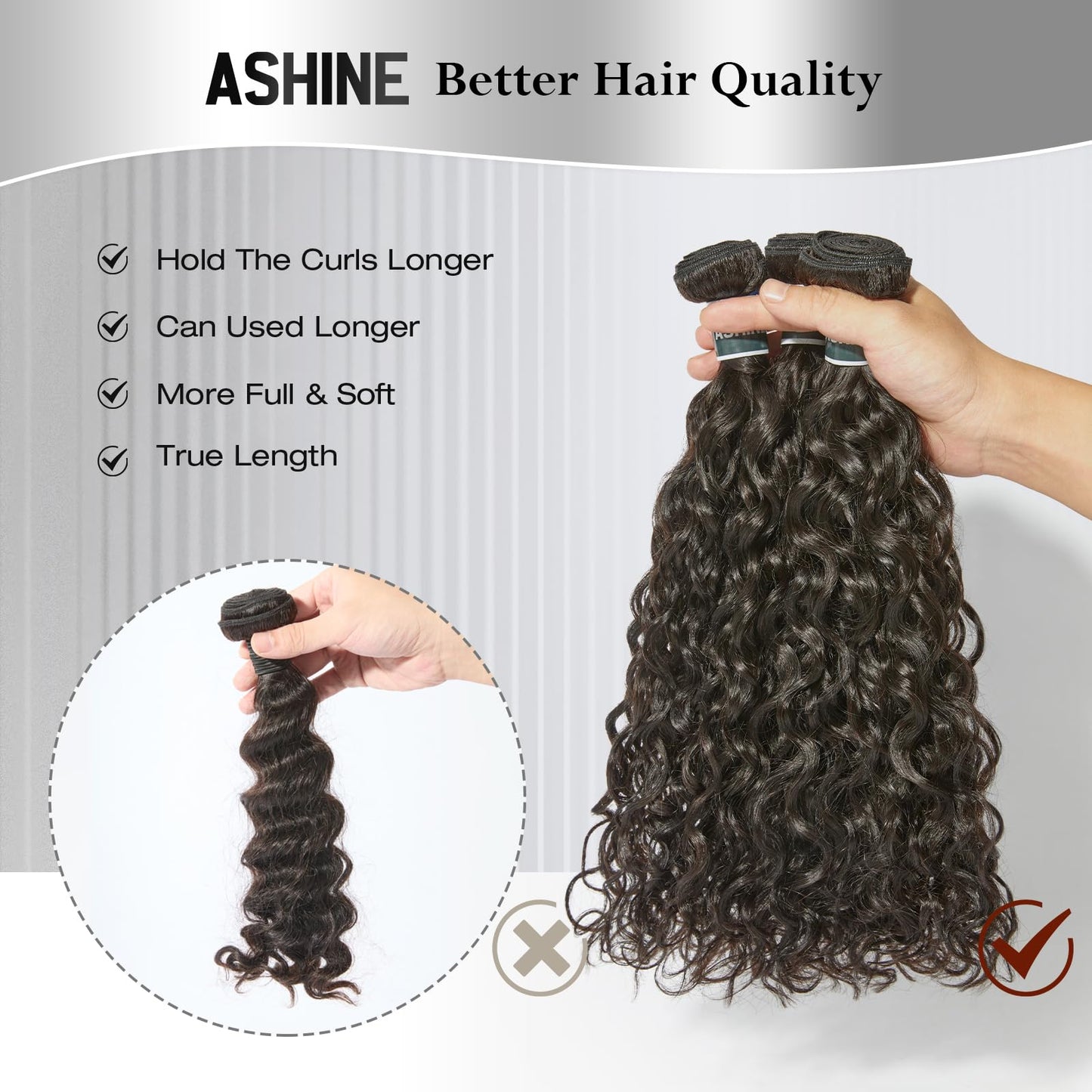 ASHINE Human Hair Bundles Deep Curly Water Wave, Unprocessed Cambodian Raw Hair 20 22 24 Inch, Flip Over Quick Weave Wet and Wave Bundles for Women Natural Black