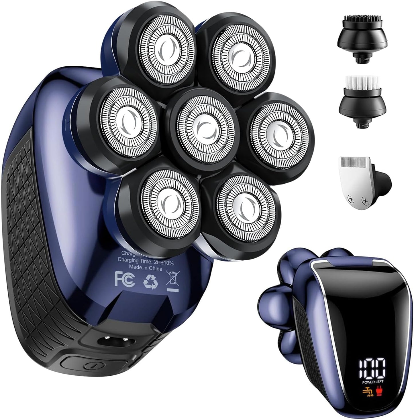 5-in-1 Electric Head Shaver for Bald Men - Waterproof Wet/Dry Grooming Kit | Rechargeable Razor in Deep Blue