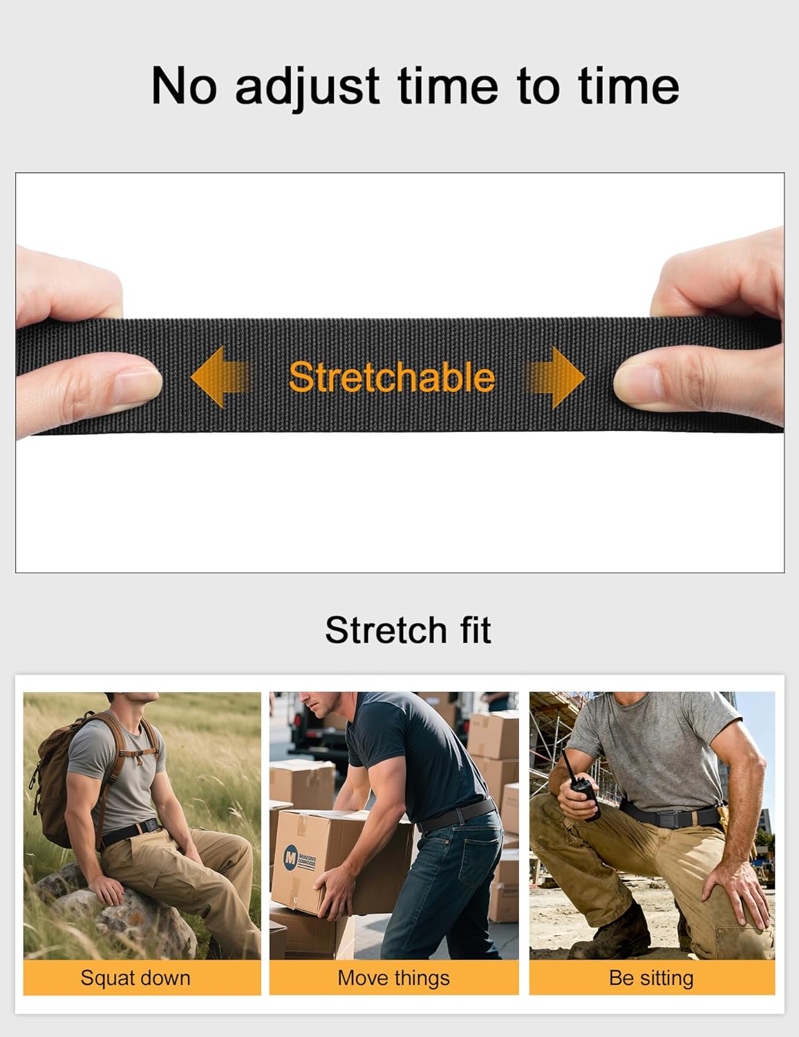 JUKMO Tactical Belt for Men - Stretch Nylon Webbing | Quick Release, 1.5" for Hiking & Work