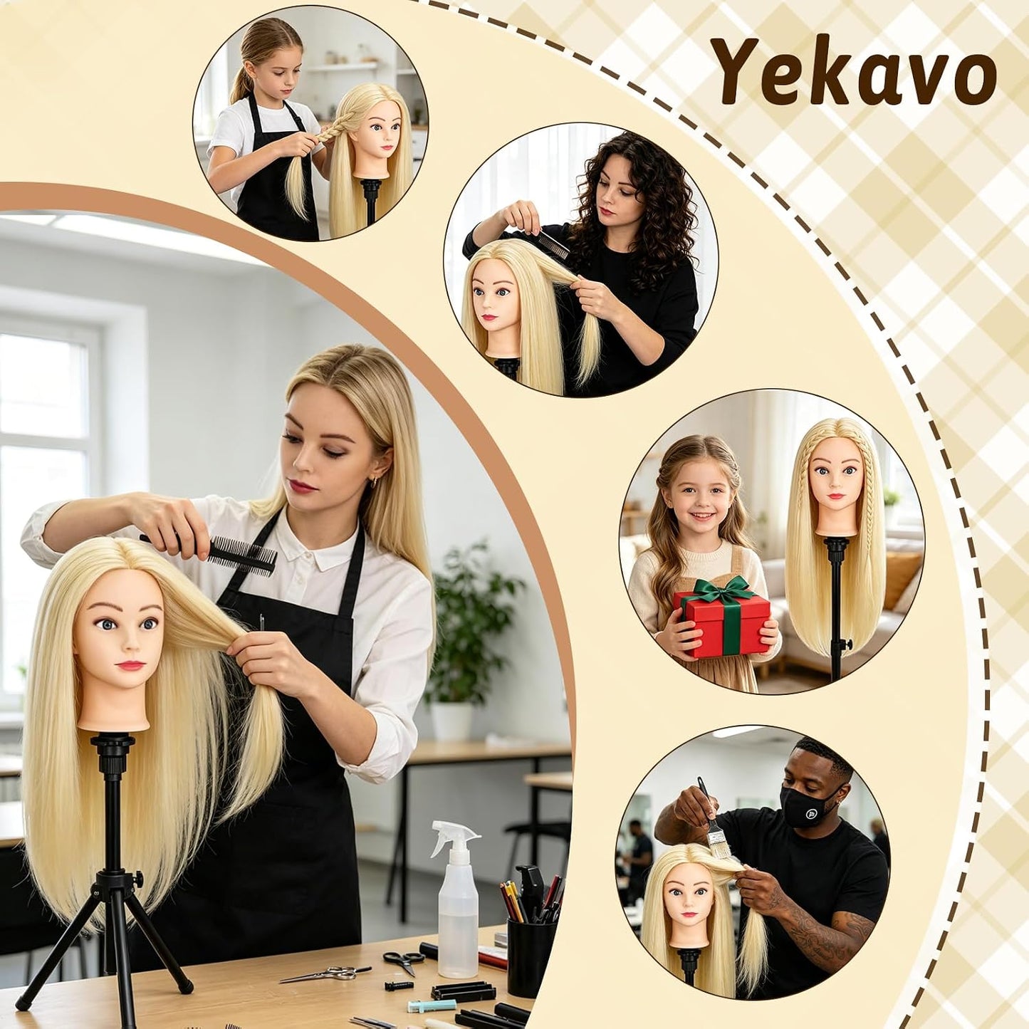 Mannequin Head - 90% Human Hair Styling Head for Cosmetology | 24" Off-White Hairdressing Training Doll with Clamp