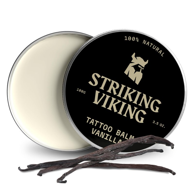 Striking Viking Tattoo Aftercare Balm - 3.5 Oz, Vanilla - Dual-Use Beard Balm for Grooming - Soothes Itch Relief & Hydration