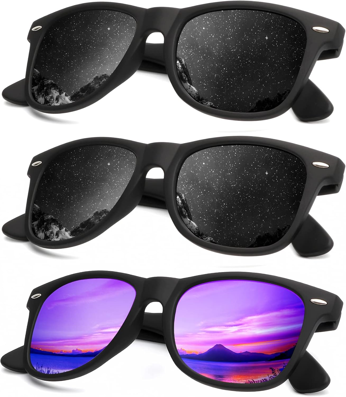 KALIYADI Polarized Sunglasses - Matte Finish, UV Blocking, Color Mirror Lenses | 3-Pack for Men & Women