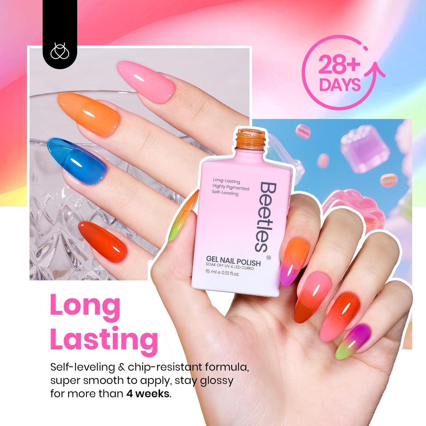 Beetles Jelly Gel Polish Set, 6 Colors 15ML Full Size HEMA-Free Neon Gel