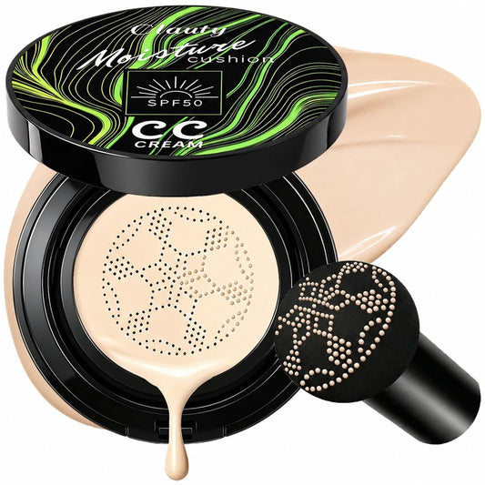 CC Cushion Foundation Makeup with SPF 50+, Full Coverage Color Corrector for Mature Skin, Moisturizing Concealer, Weightless Skin Fit Satin Glow Finish, Tattoo Cover Up, All Skin Types (Ivory)