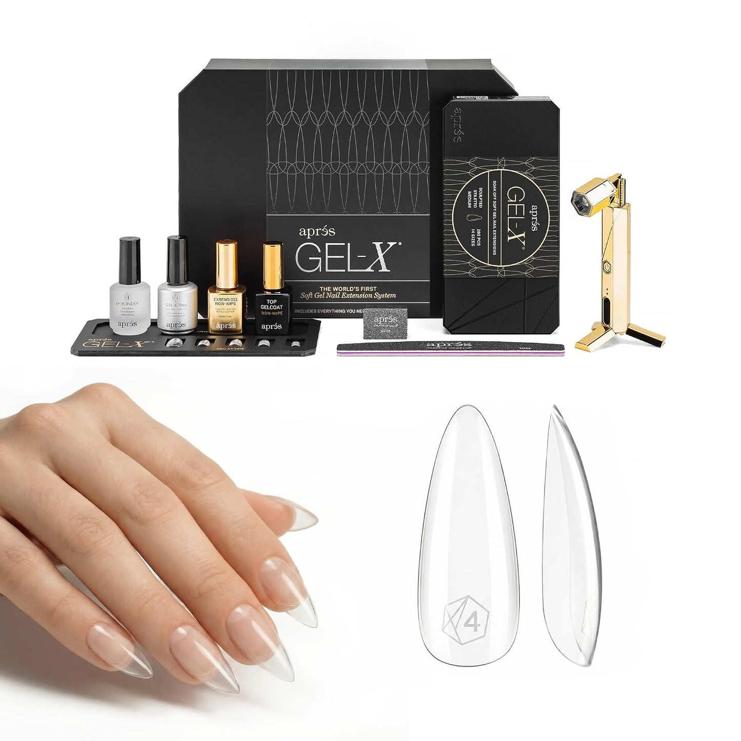 Aprés Gel-X Nail Extension Starter Kit - 14 Sizes 00-9 & Half Sizes | Soft Gel-X Tips, HEMA/TPO-Free, Natural Almond Medium