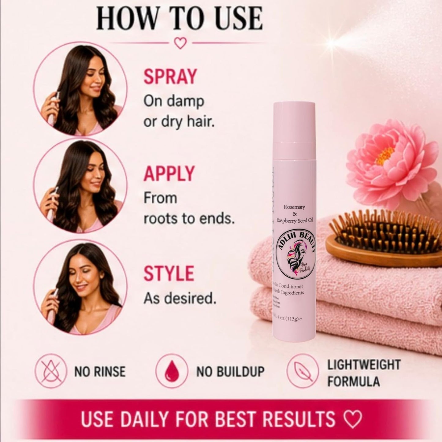 Natural Leave-In Conditioner - Paraben Free & Sulfate Free | Supports Healthy Hair Growth & Frizz Control, 4 fl oz