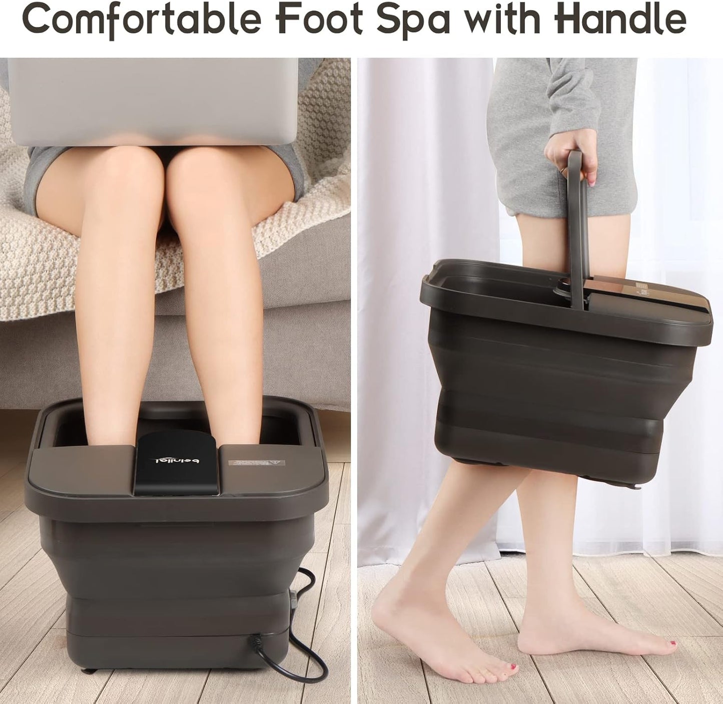 Beinilai Collapsible Foot Spa | Heated Foot Bath with Massage & Bubble Jets - Red Light, Pumice Stone, Acupressure Rollers