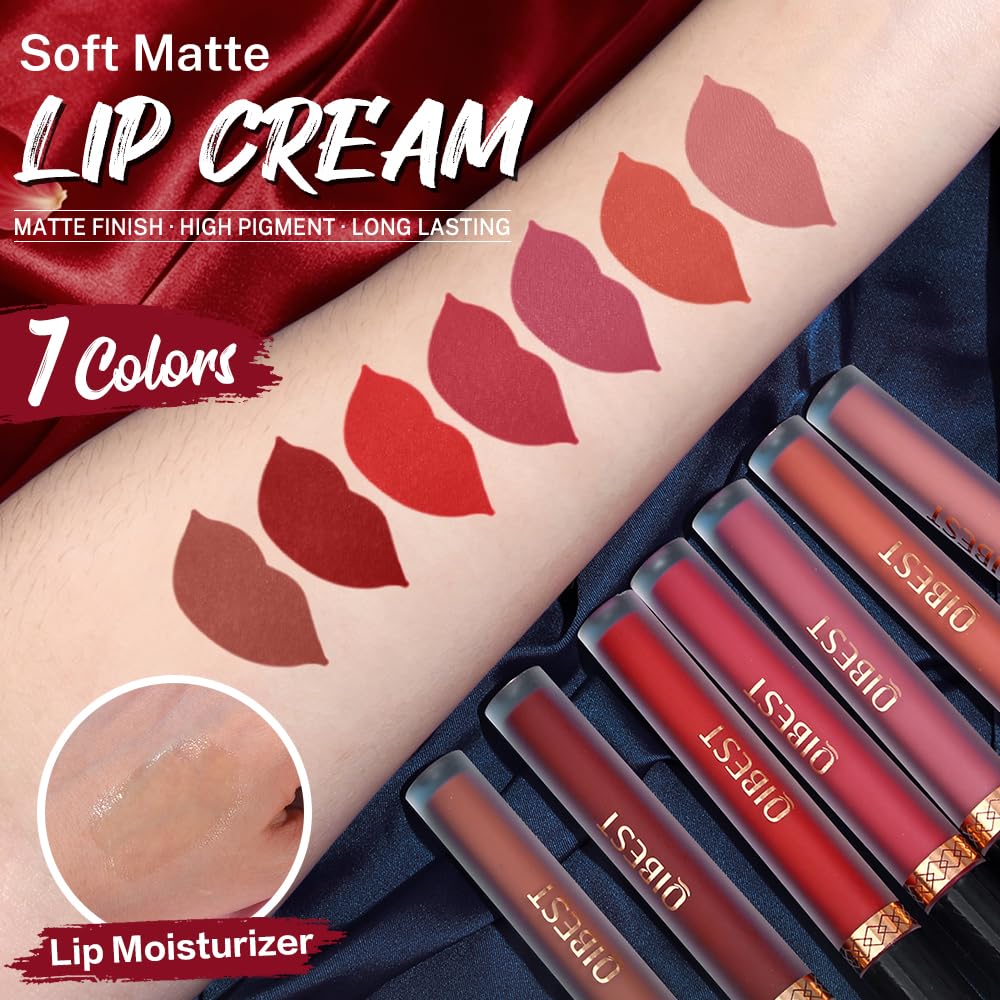 Matte Liquid Lipstick Set - 7 Pigmented Long-Lasting Shades + Lip Plumper | Velvet Waterproof Makeup Gift for Women