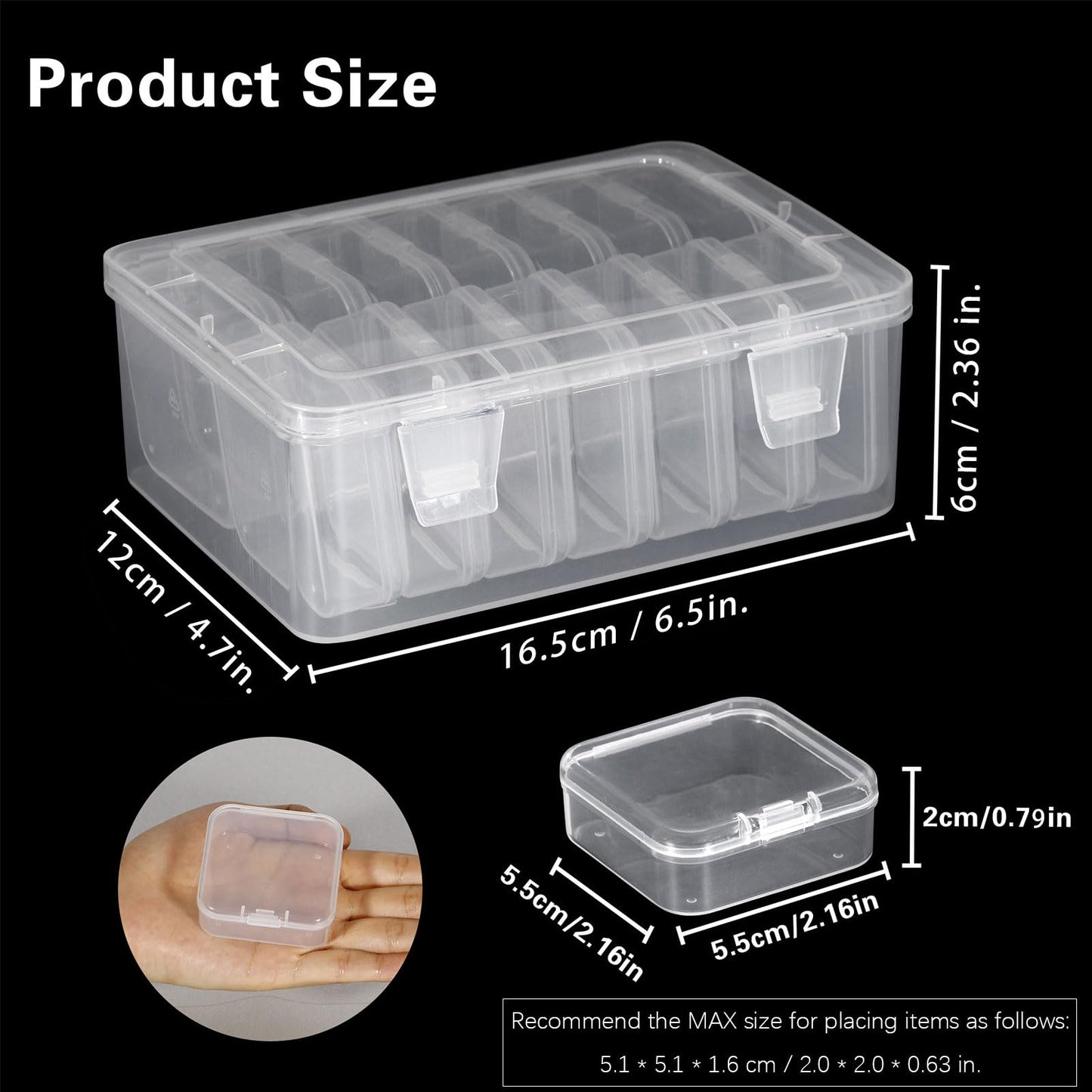 Mathtoxyz Small Bead Organizers, 14 Pieces Plastic Storage Cases Mini Clear Bead Storage Containers Transparent Boxes with Hinged Lid and Rectangle Clear Craft Supply Case