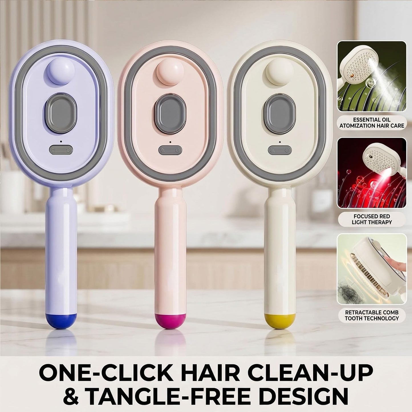 Suerteyay Hair Brush, Electric Spray Air Cushion Massage Comb, Self-Cleaning Anti-Tangle Hair Brush With Essential Oil Mis, Rechargeable Detangling Electric Steam Brushs(Pink)