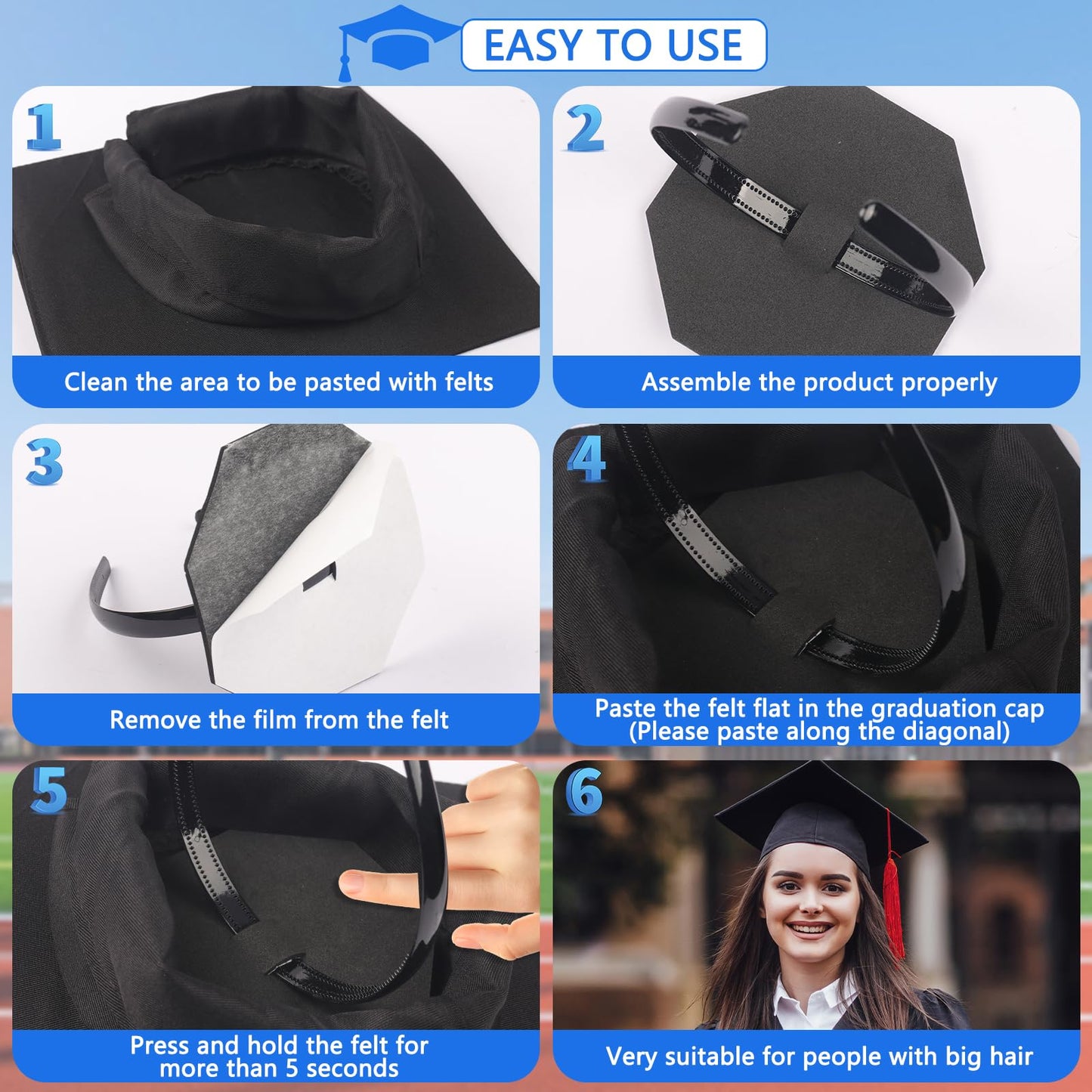 SARATA 2026 Graduation Cap Headband, Secures Your Graduation Cap and Hair Style Hat Accessories for Graduates, Students, Women