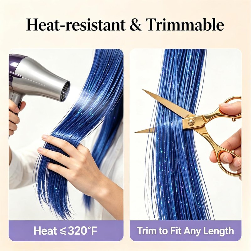 Solid Gold Hair Tinsel Clip-In Extensions - 23 Inch, 70 Strands | Heat Resistant Luxury Sparkle for Women & Teens