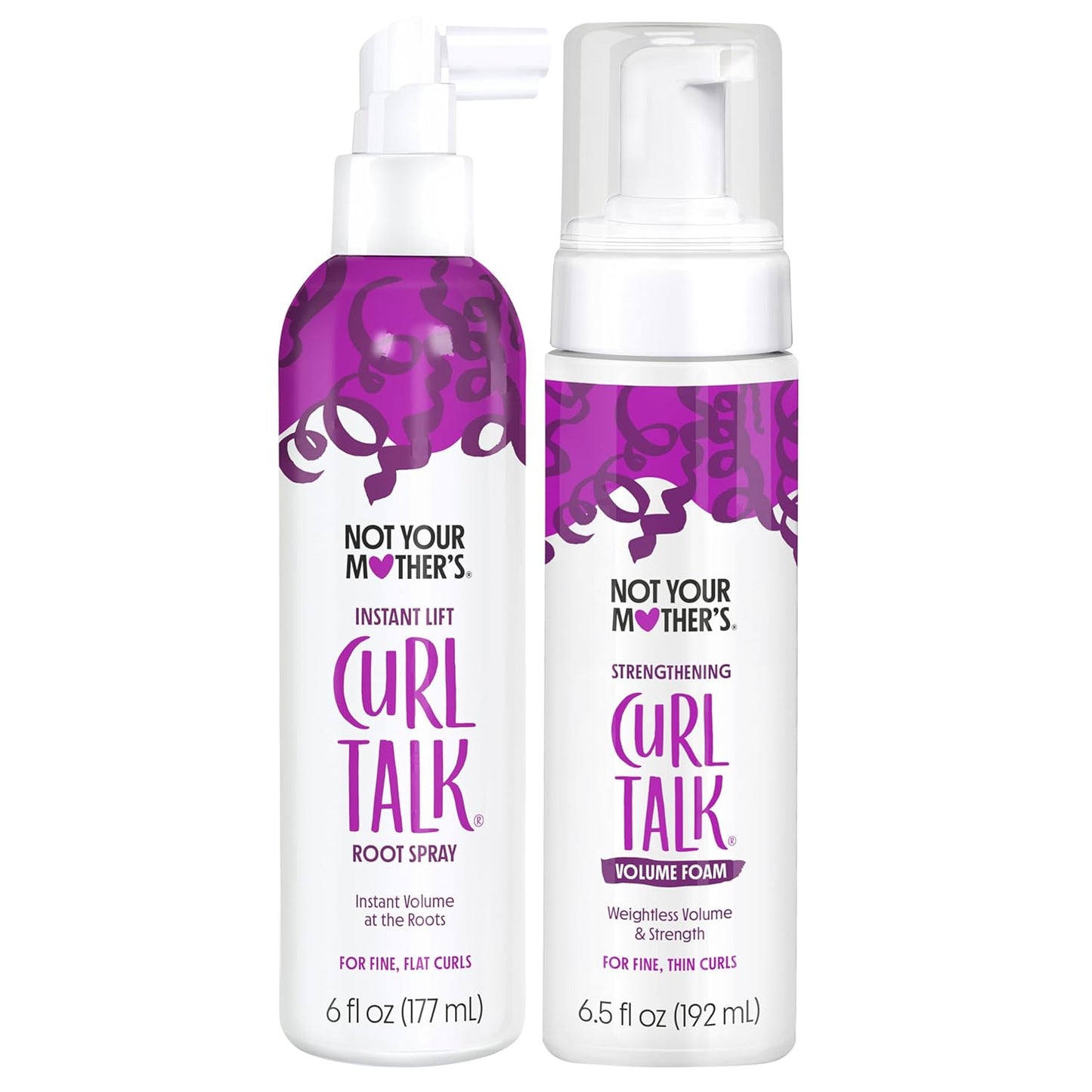 Not Your Mother's Curl Talk Root Hair Spray & Volume Foam - Biotin & Peptides for Curly Hair (2-Pack)