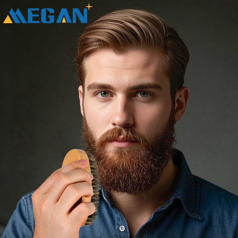 MEGAN Men's Beard Care Kit, Natural Boar Bristle Beard Brush, Anti-Static Pear Wood Comb, Stainless Steel Scissors with Travel Bag for Beard & Mustache Grooming.