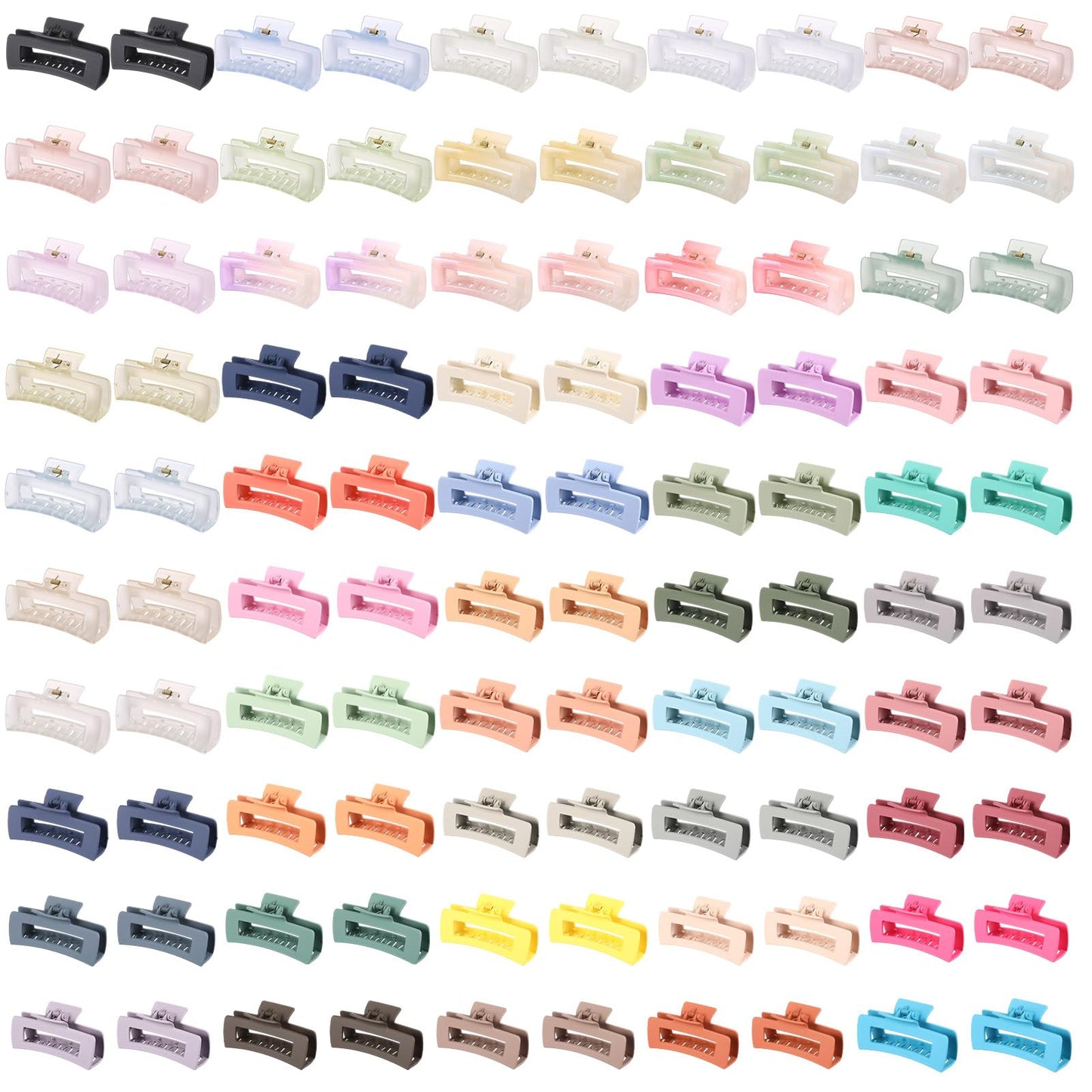 XunYee 100 Pcs Hair Claw Clips Bulk Large Square Jaw Headwear Clips Set for Women Nonslip Rectangle Hair Accessories Clip for Girl Women Gifts Beauty(4.1'',Mixing Colors)