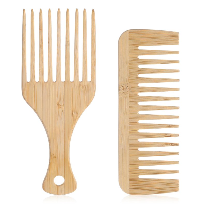 2 PCS Wooden Hair Pick Bamboo Hair Comb Pick for Beard Wide Tooth Comb Beard-Pick No Handle Wide Tooth Wooden Combs for Long Hairs Beard Women Men