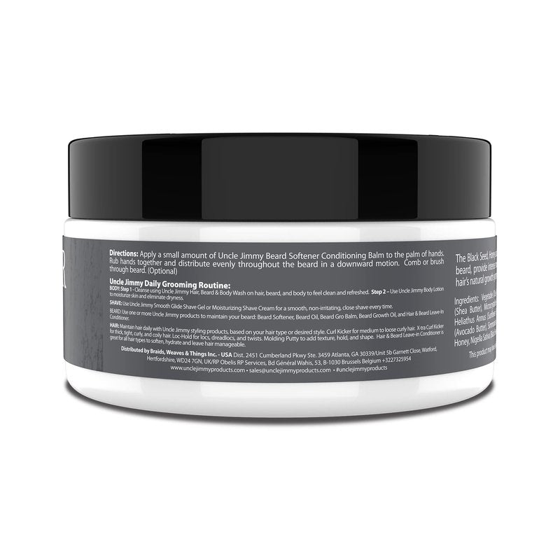 Uncle Jimmy Beard Softener, Conditioning Balm for Men | Hydrates, Smooths, Adds Shine & Tames Flyaway Hair | Made With Shea Butter, Honey 2 Fl Oz