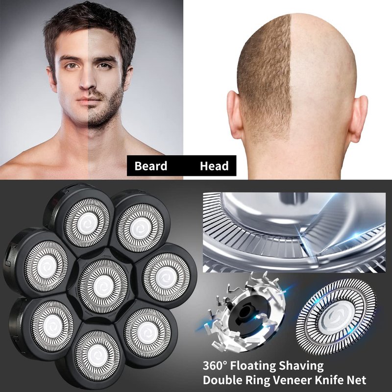 HONTEC 8 Blade Replacement Heads Electric Razor Shaver (8D Black)