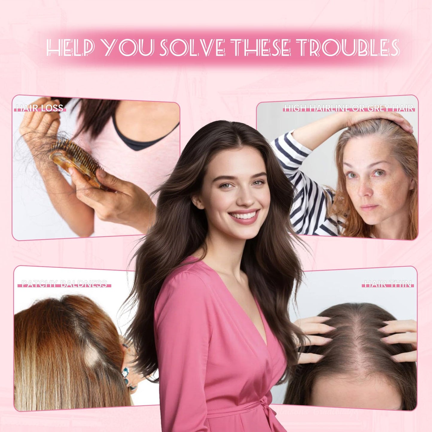 HappyNewHair Hair Toppers for Women Real Human Hair,6x7inch Large Base 360° 3D Human Hair Topper Dark Brown To Chestnut Brown Highlight Ash Blonde 12inch 55g